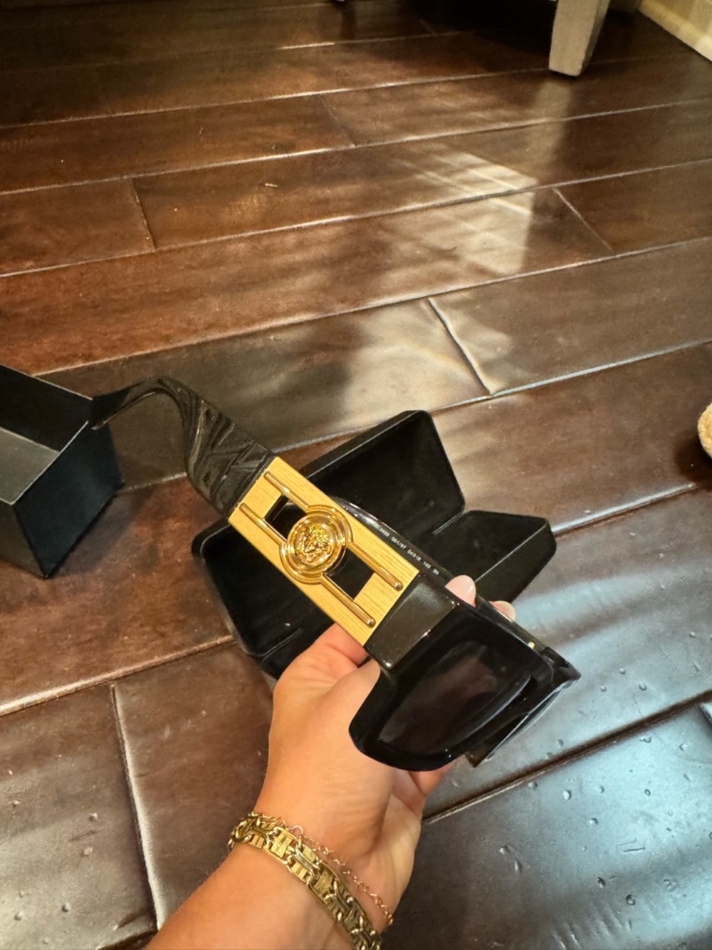 Versace Black and Gold Shield Sunglasses